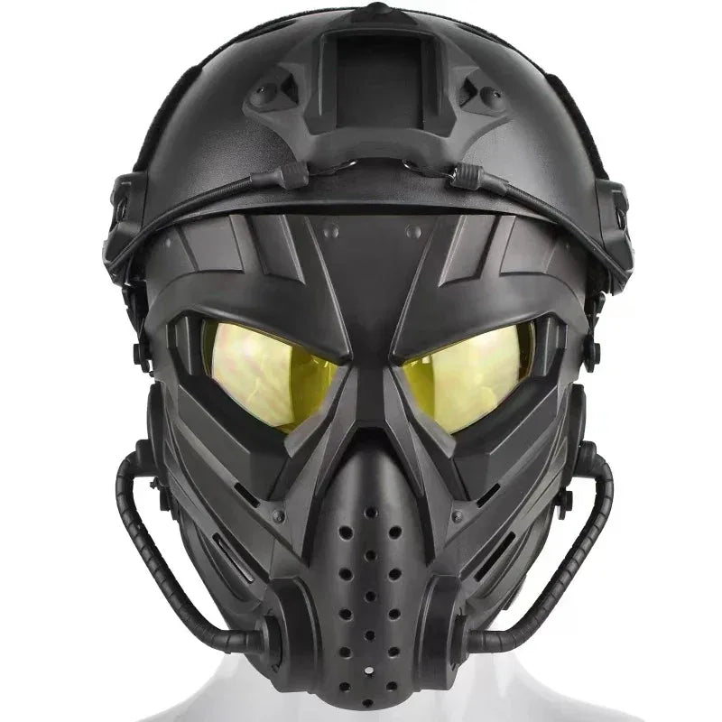 Military-Outdoors Tactical Helmet Set in Black for Enhanced Protection and Visibility