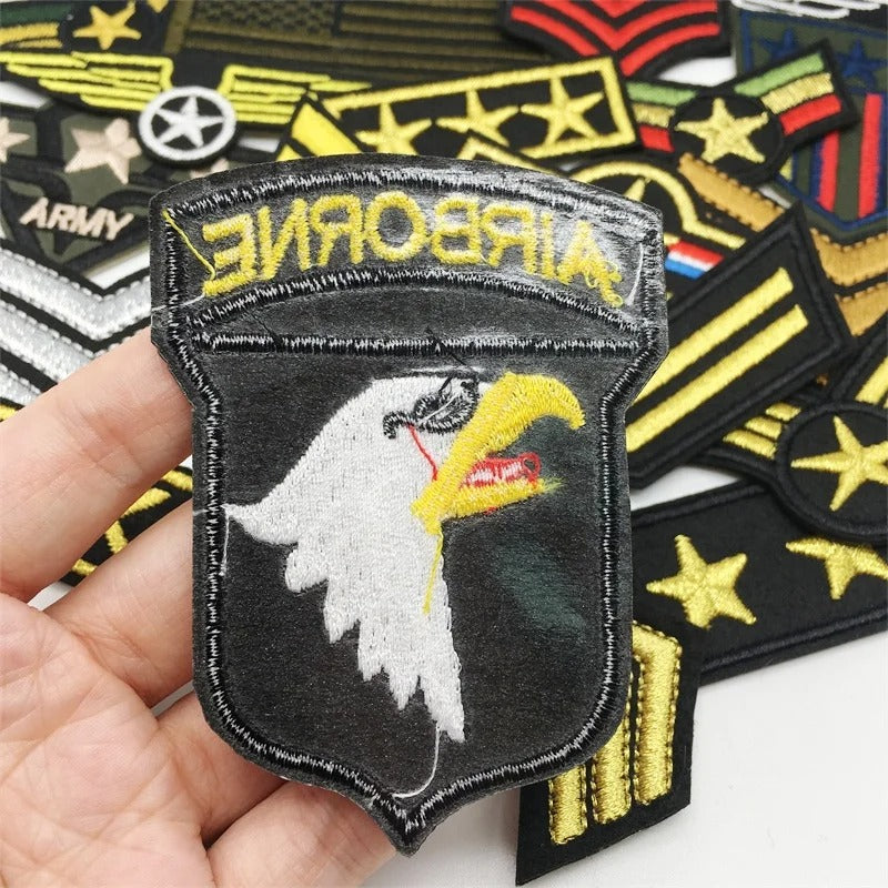Airborne tactical military patches featuring detailed eagle design on black background