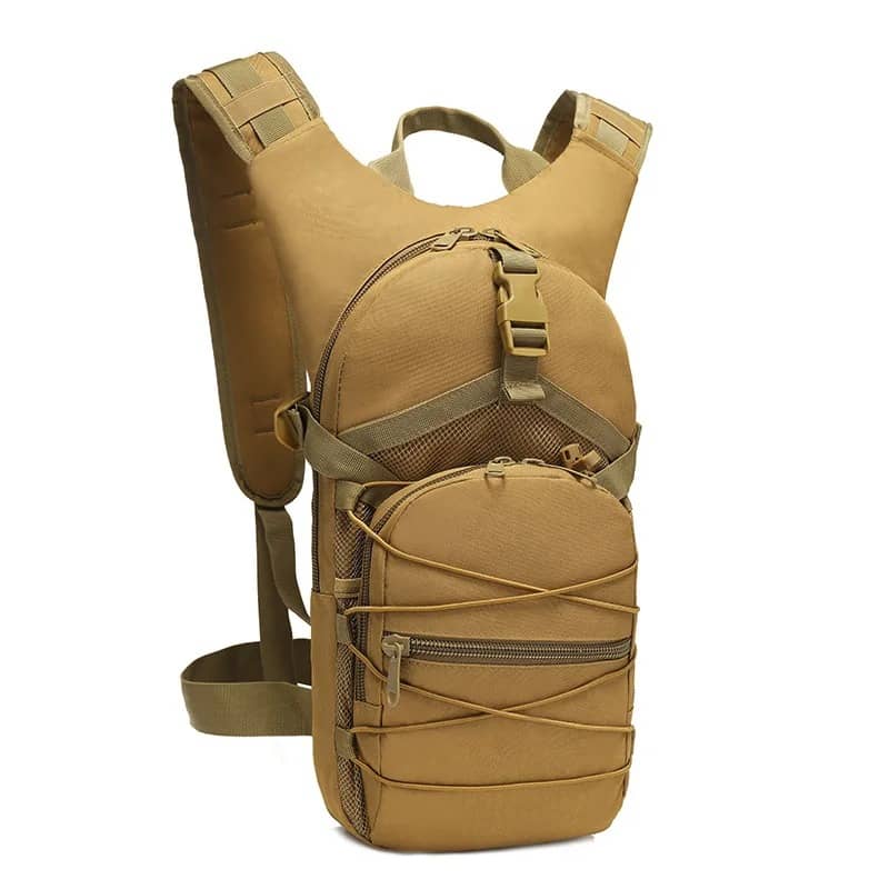 Tactical Molle Backpack in tan with hydration compartment for outdoor activities