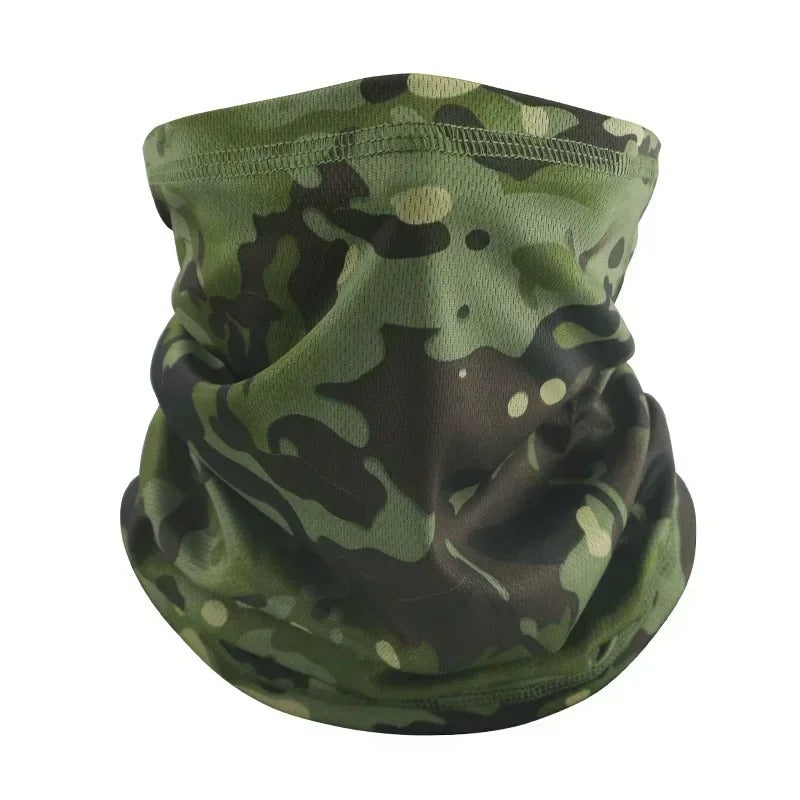 Tactical neck warmer in camouflage design for outdoor activities and military use