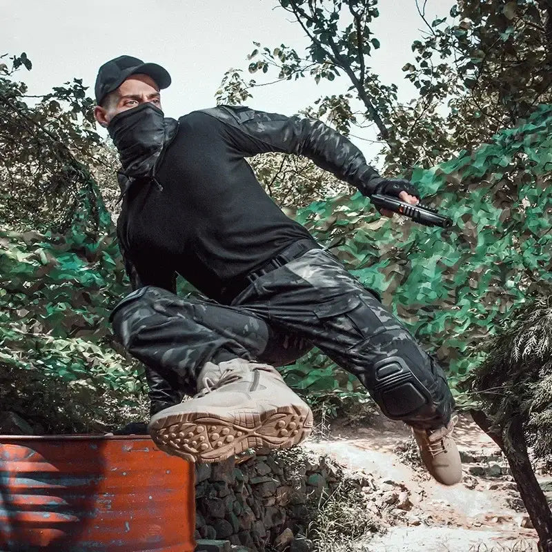 Tactical outdoor suit in black for active outdoor adventures