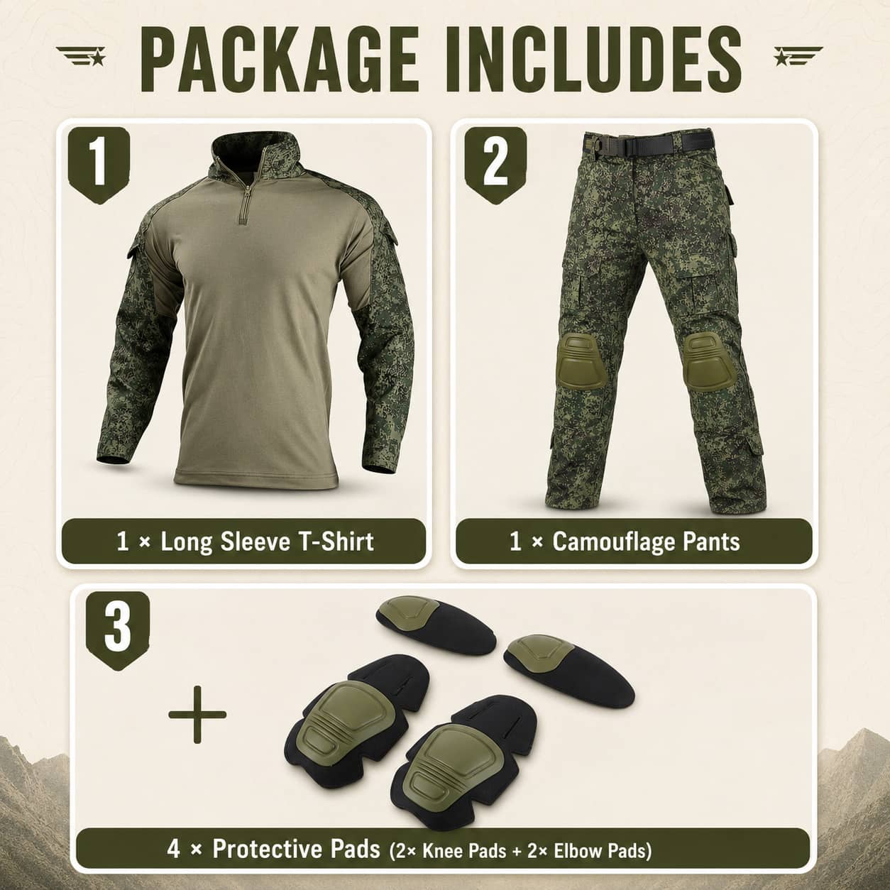 Military Outdoor Tactical Outdoor Suit in Olive with Protective Pads for Versatile Use