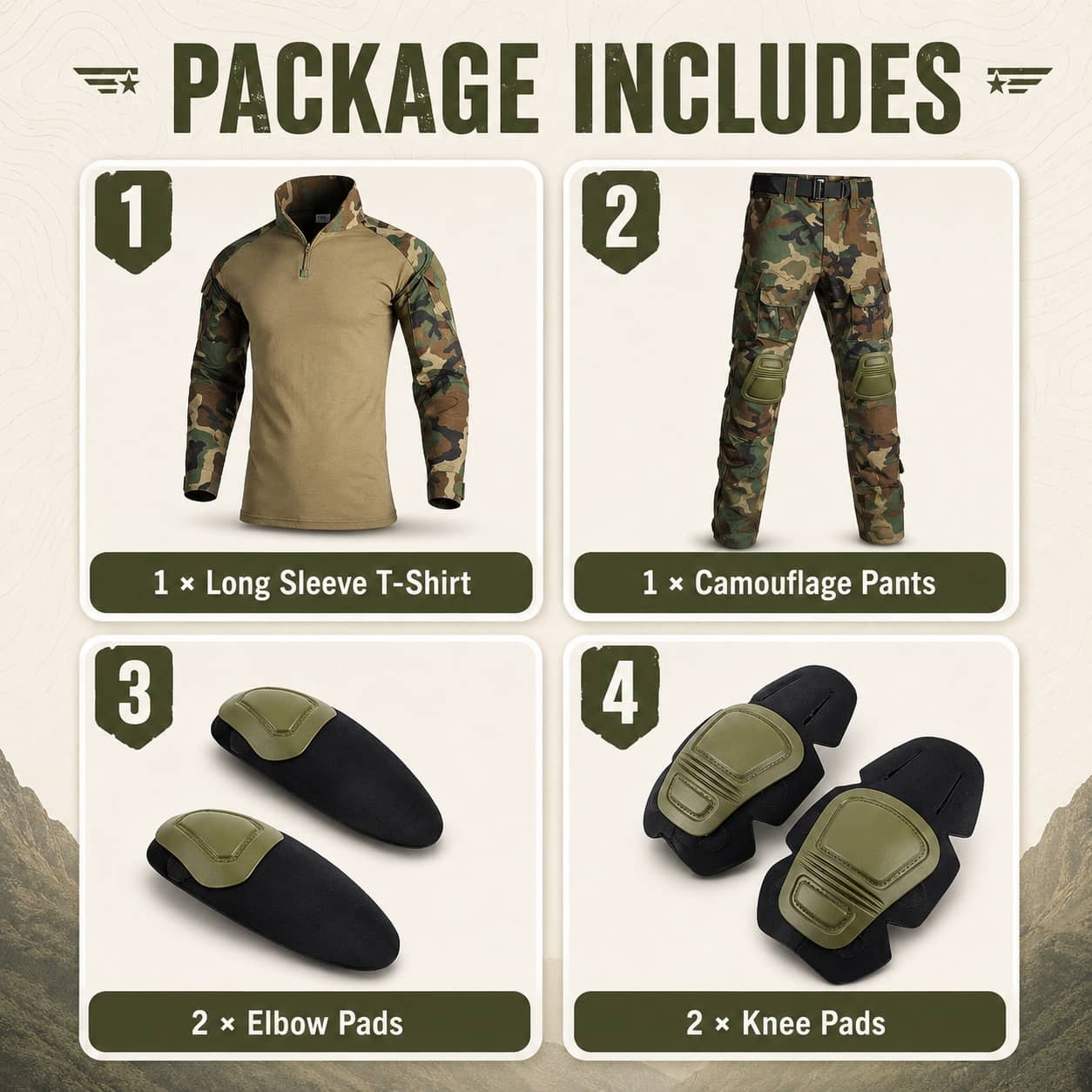 Military Camouflage Tactical Outdoor Suit with Elbow and Knee Pads for Outdoor Activities