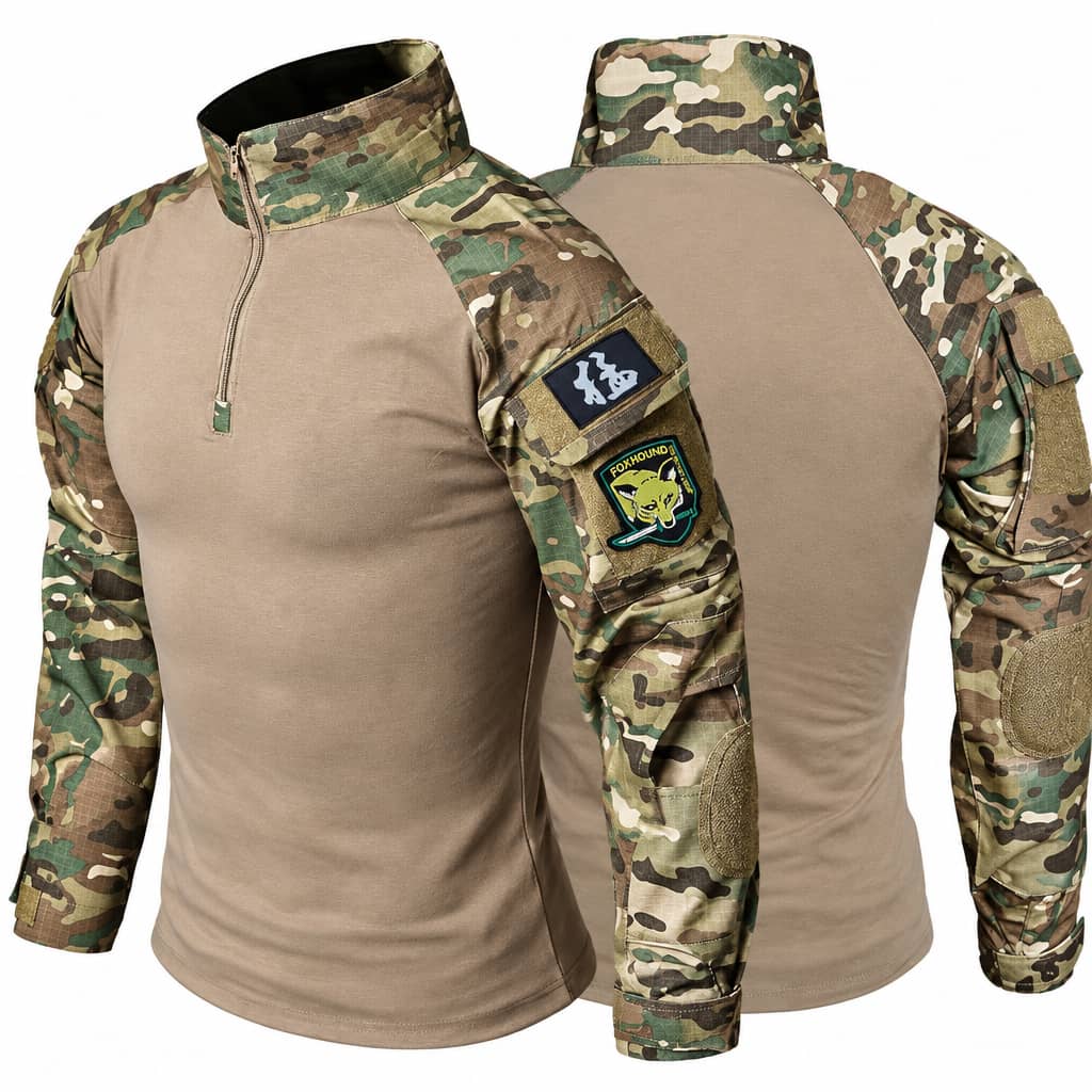 Tactical outdoor suit in camo with zip neck for military activities