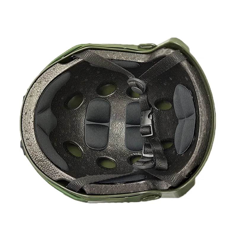 Tactical protective helmet in green with adjustable interior for comfort