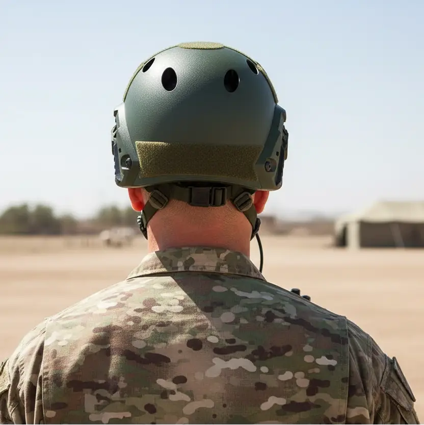 Tactical protective helmet in green, designed for military use