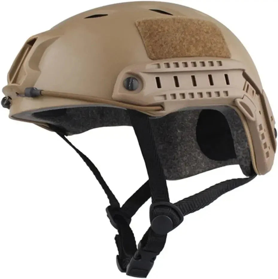 Tactical Protective Helmet in Tan with Adjustable Straps for Military Use