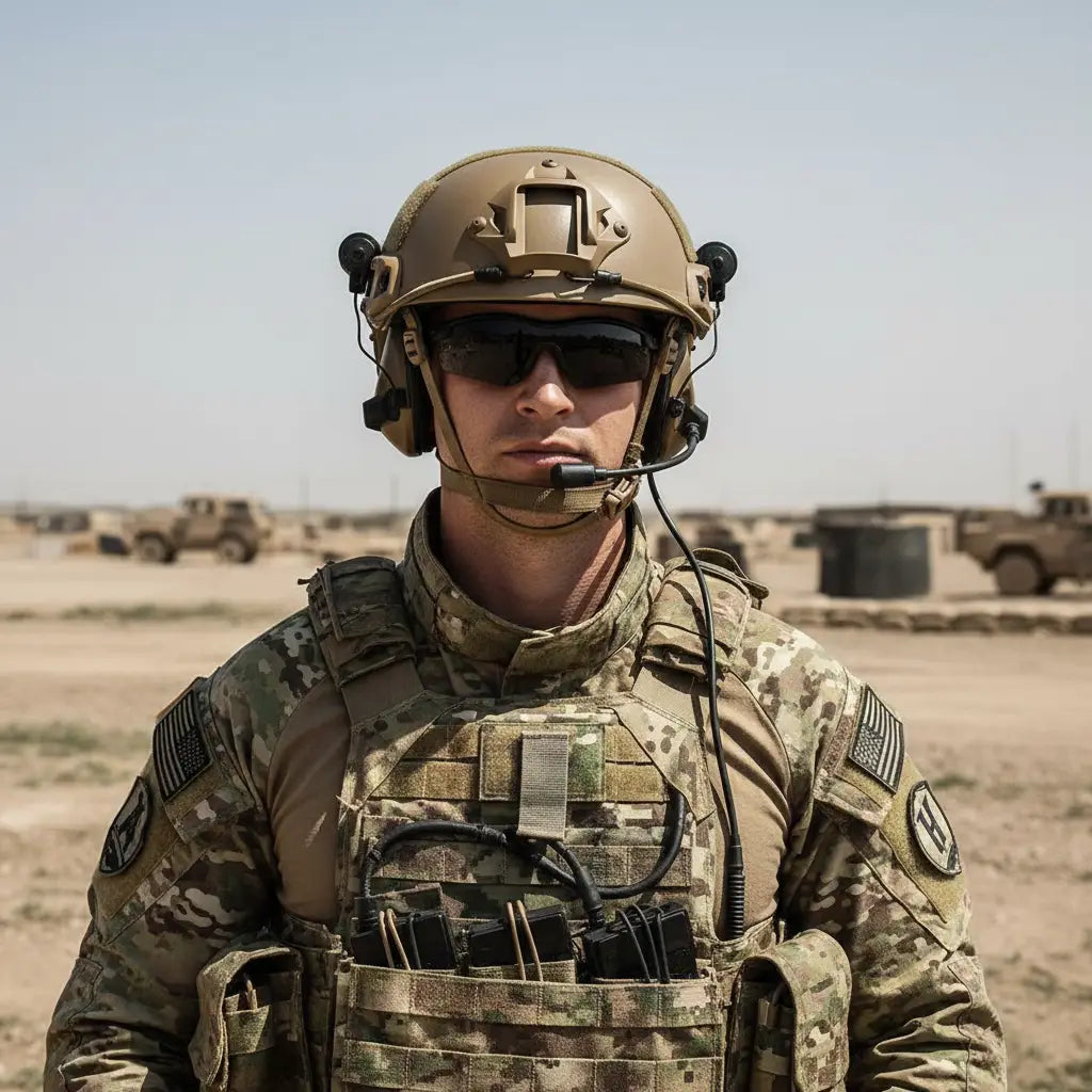 Tactical protective helmet in tan, ideal for military and outdoor activities