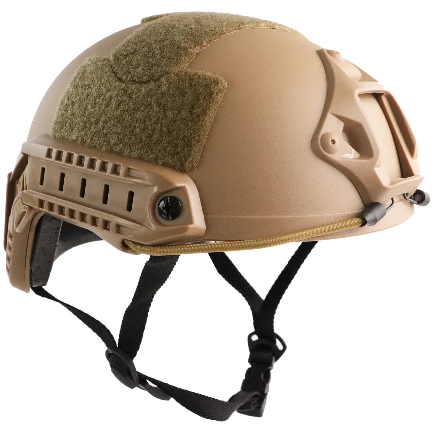 Tactical protective helmet in tan with adjustable straps for military use