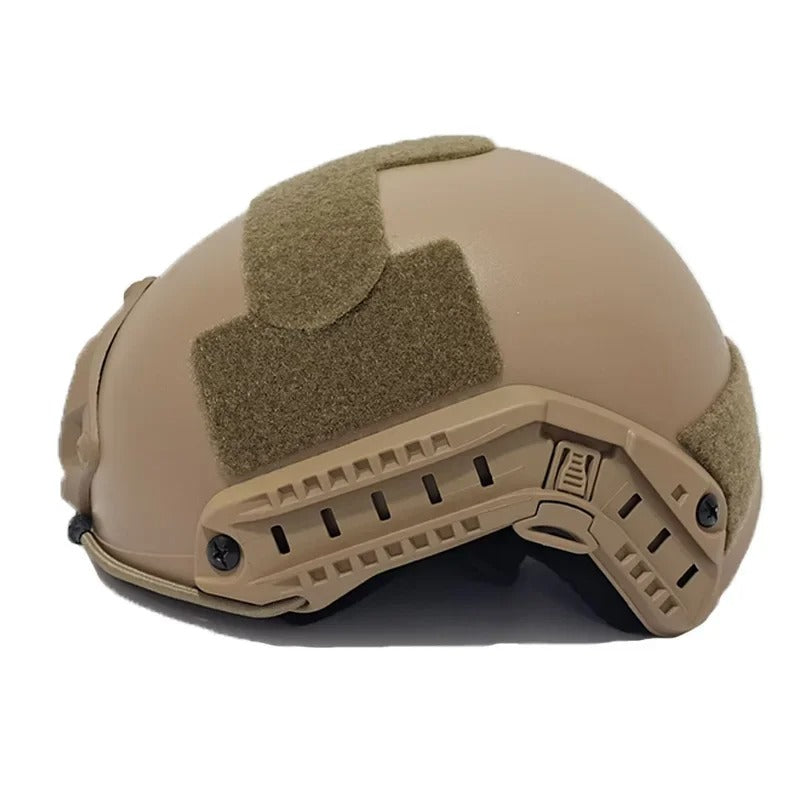 Tactical protective helmet in tan color for enhanced safety and durability