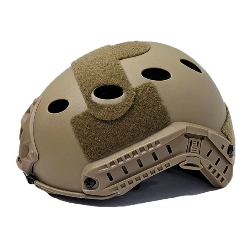 Tactical protective helmet in tan color with ventilation and adjustable fit