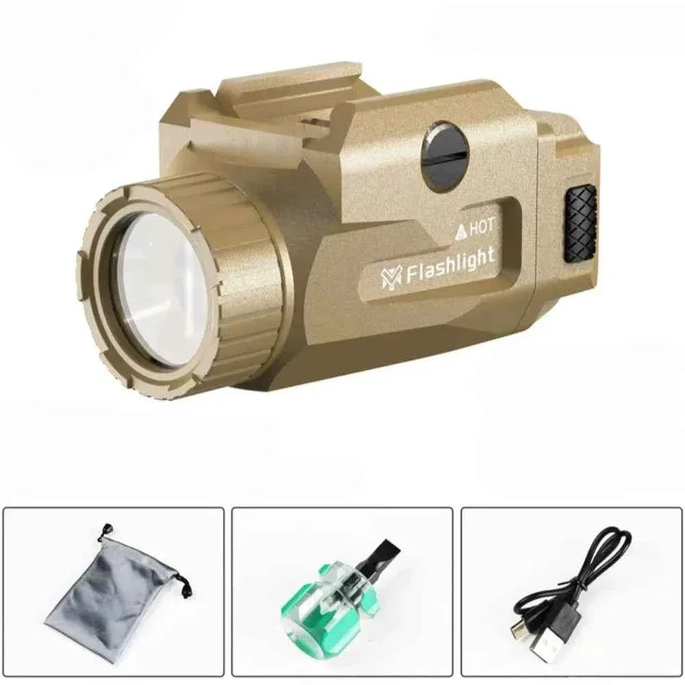 Tactical quick release flashlight in tan color for easy mounting and portability