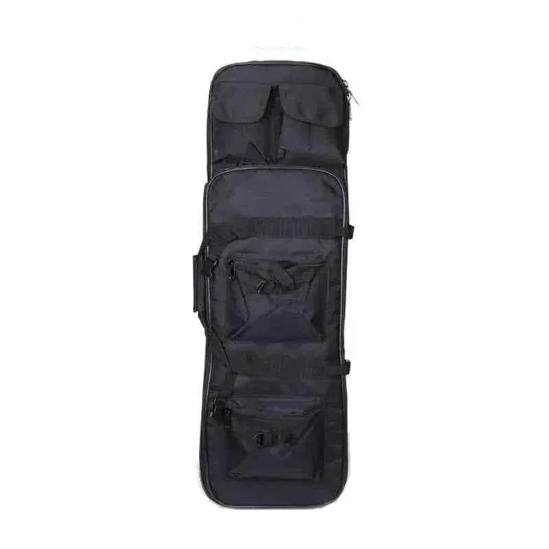 Black tactical rifle bag with multiple storage pockets for gear organization