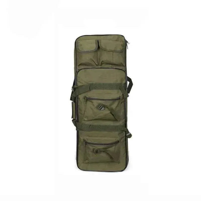 Green tactical rifle bag with multiple pockets for storage and organization
