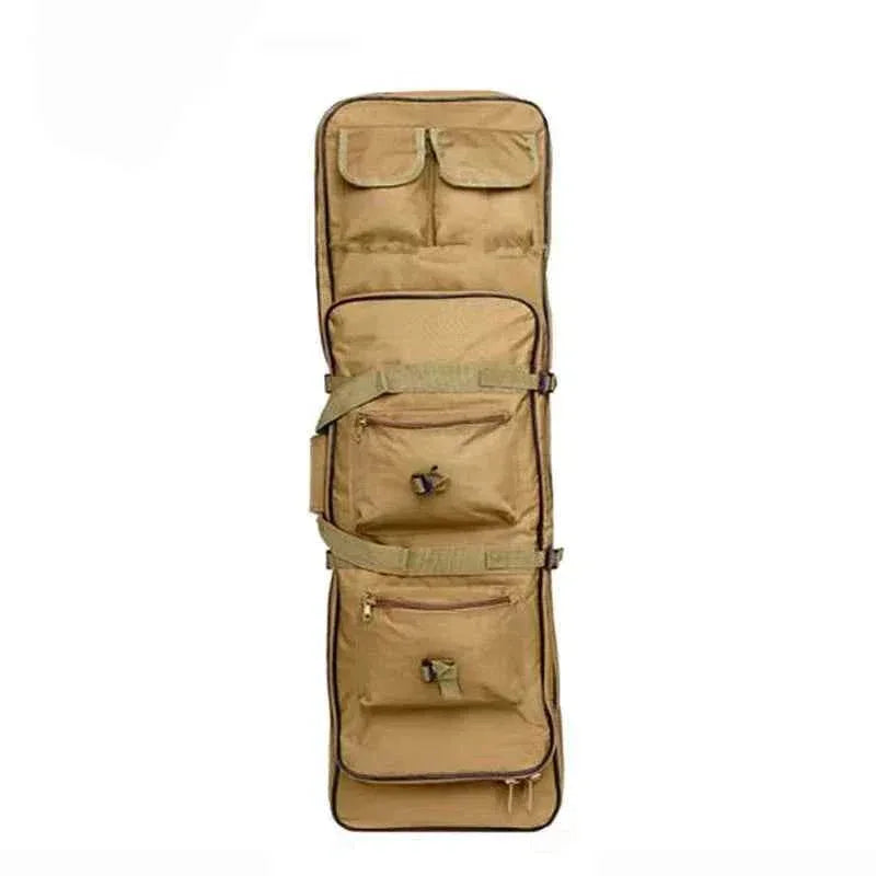 Tactical rifle bag in tan with multiple pockets for equipment storage