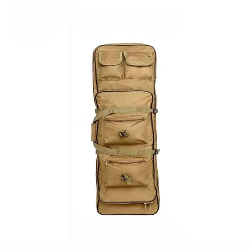 Tactical rifle bag in tan with multiple storage pockets for gear