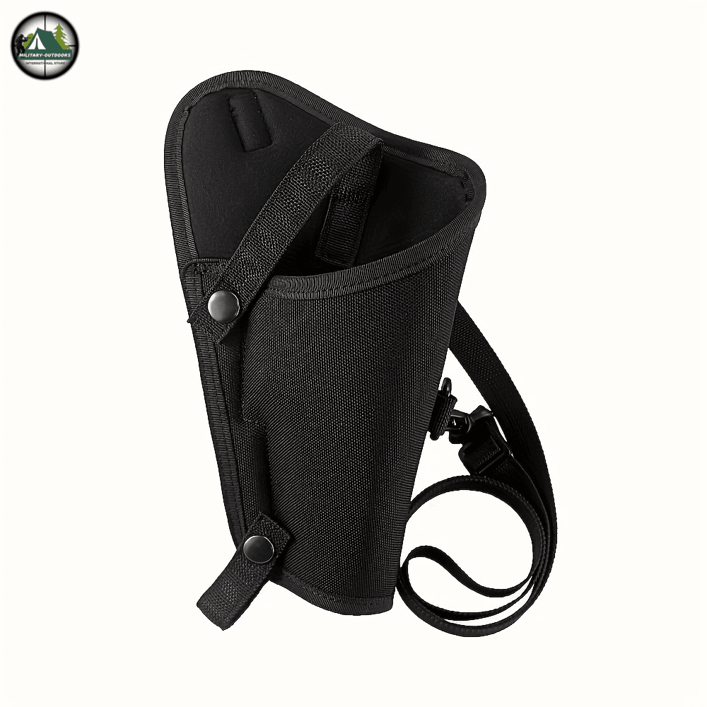 Durable right-handed gun holster in black with adjustable strap for secure carrying