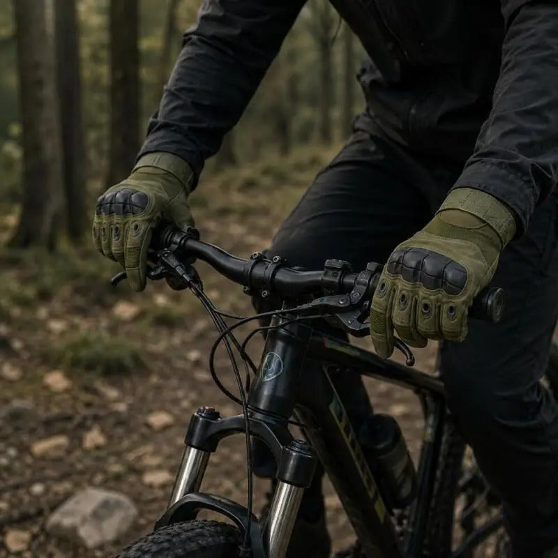 Tactical-style outdoor gloves in green for biking and outdoor activities