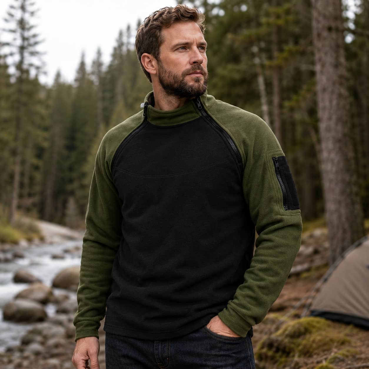Military-Outdoors Tactical Sweater in Black and Olive for Outdoor Activities