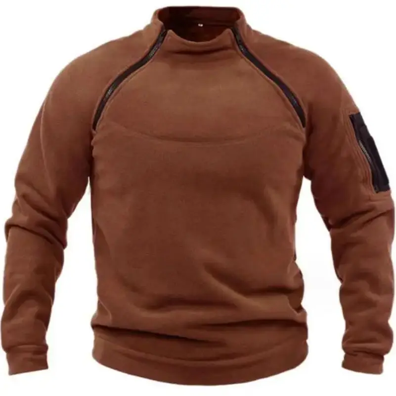 Tactical sweater in brown with zippered collar and side pockets