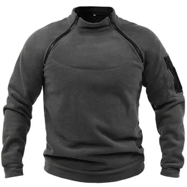 Military-Outdoors Tactical Sweater in Gray with Zip Closure and Pockets