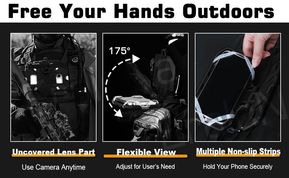 Tactical vest phone holder with flexible view and non-slip strips