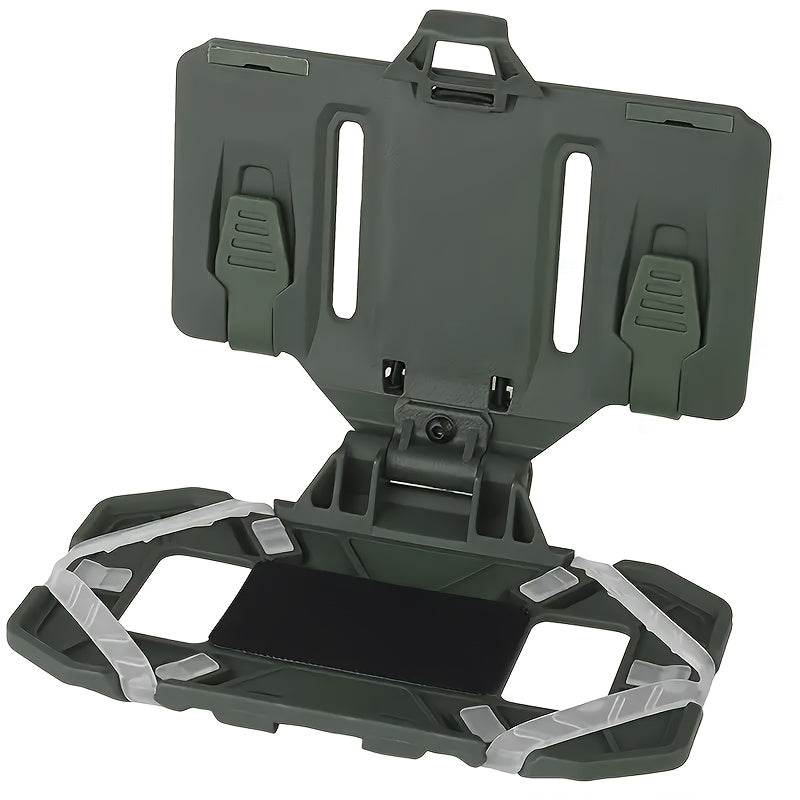 Military-Outdoors tactical vest phone holder in green for hands-free device use