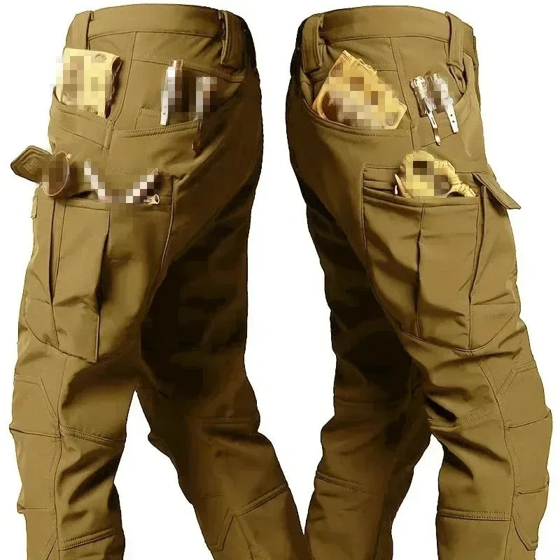 Durable tactical winter pants with multiple pockets for outdoor and military use