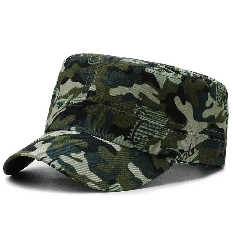 Camouflage soldier hats in green with durable fabric for outdoor activities