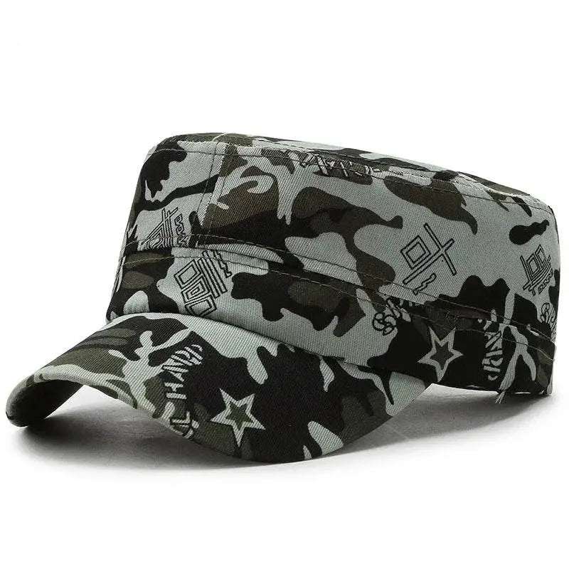 Camouflage soldier hats in green and black for outdoor activities