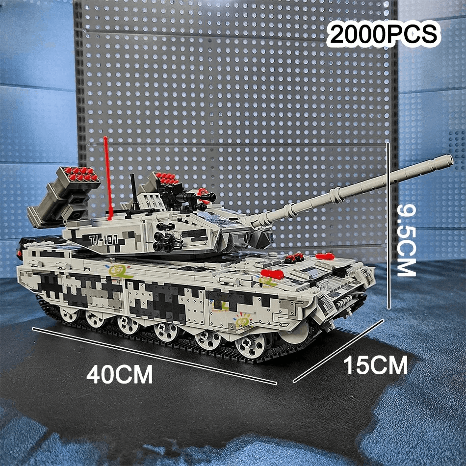 Tank building blocks set with 2000 pieces, gray camouflage design for creative play