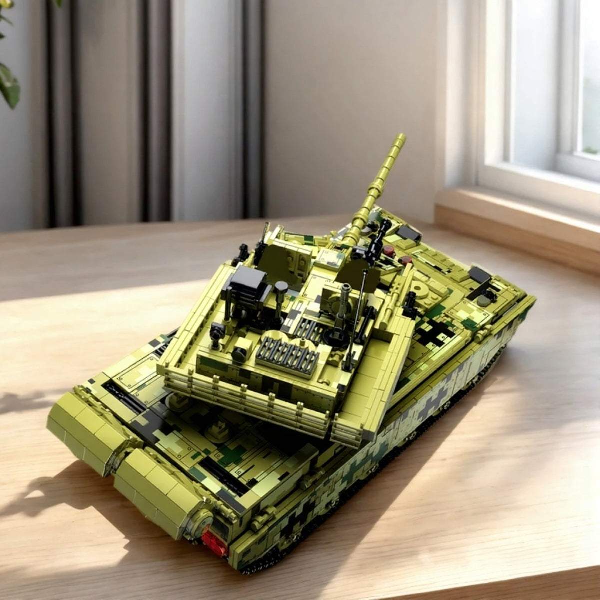 Tank building blocks set featuring detailed design and camouflage colors for creative play