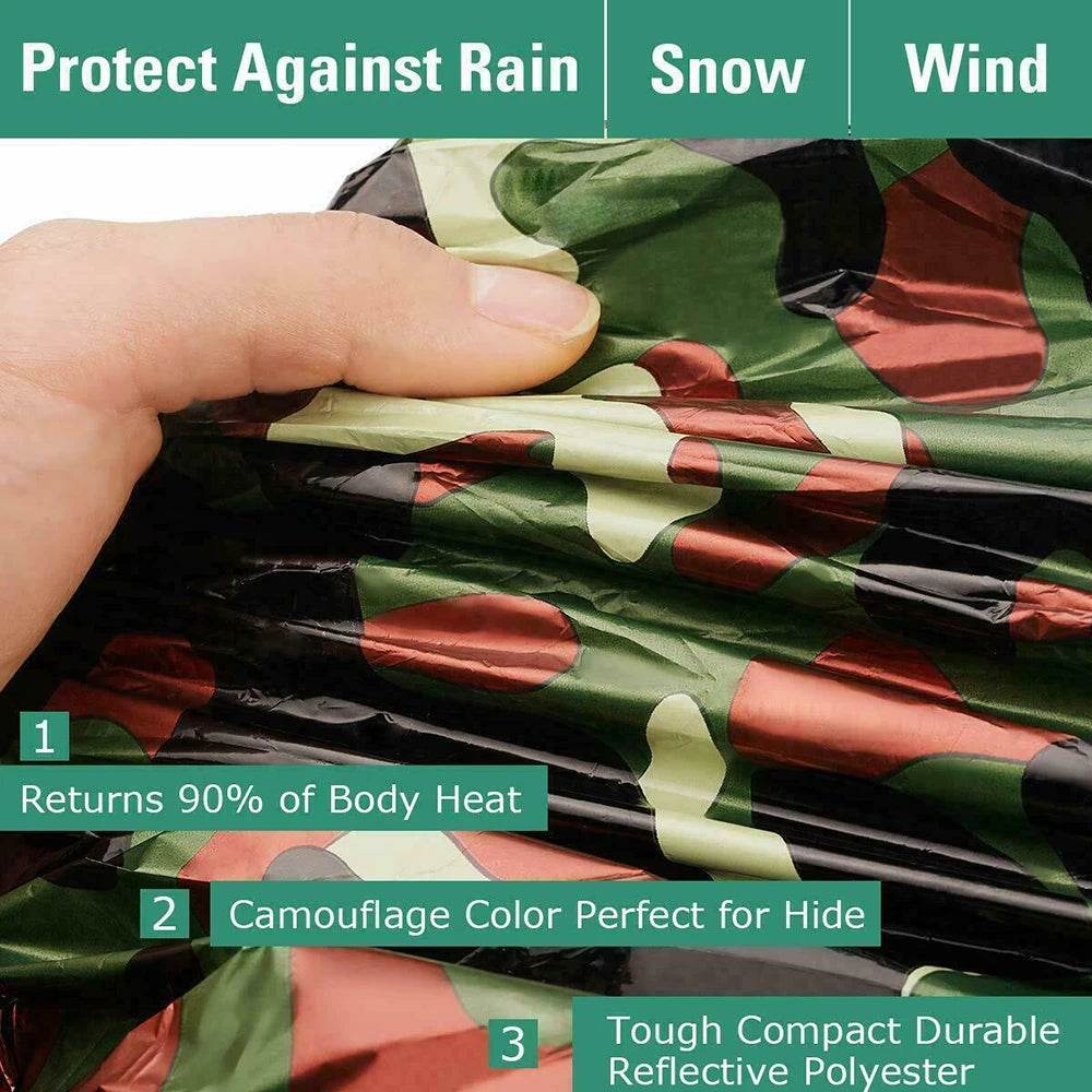 Camouflage thermal sleeping bag with reflective material for extreme weather protection