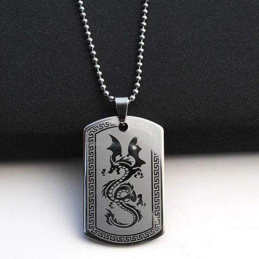 Titanium Military Necklace with Dragon Design Pendant - Military-Outdoors.com