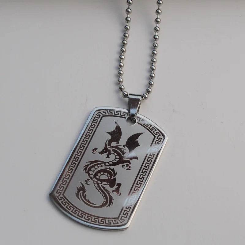 Titanium Military Necklace with Dragon Design Pendant - Military-Outdoors.com