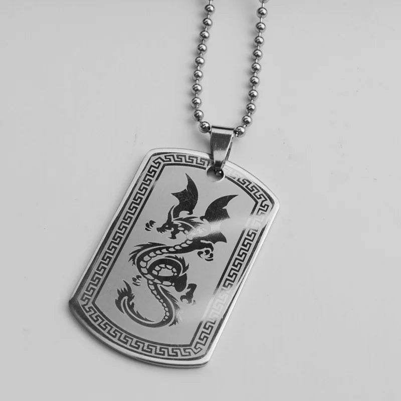 Titanium Military Necklace with Dragon Design Pendant - Military-Outdoors.com