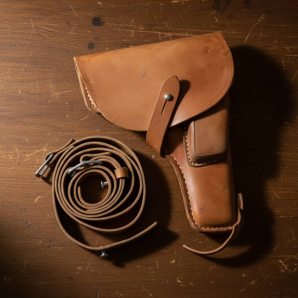 Tokarev leather holster in tan with adjustable strap for secure carry