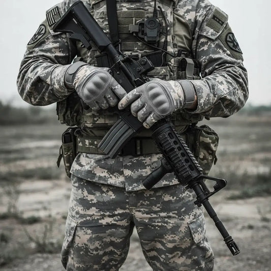 Gray touch screen outdoor gloves for military tactical use