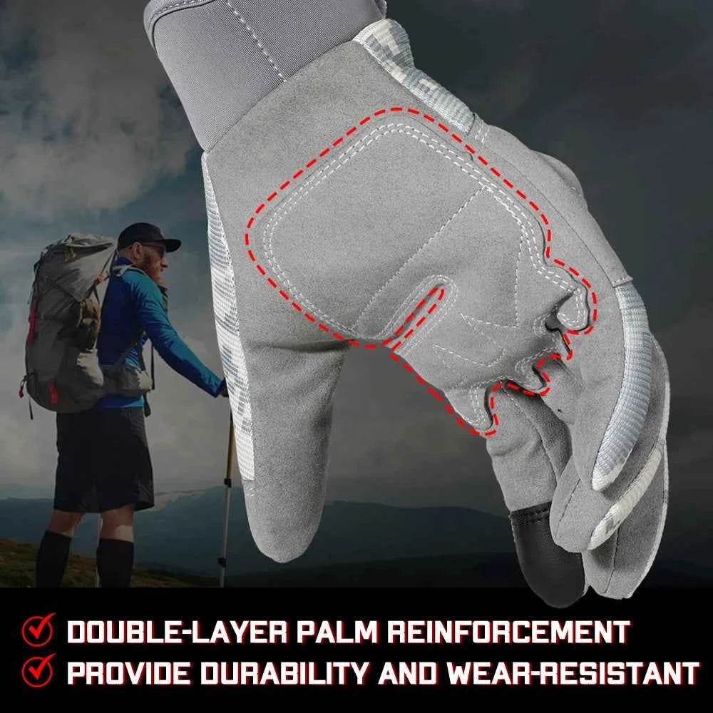 Gray touch screen outdoor gloves with double-layer palm for durability