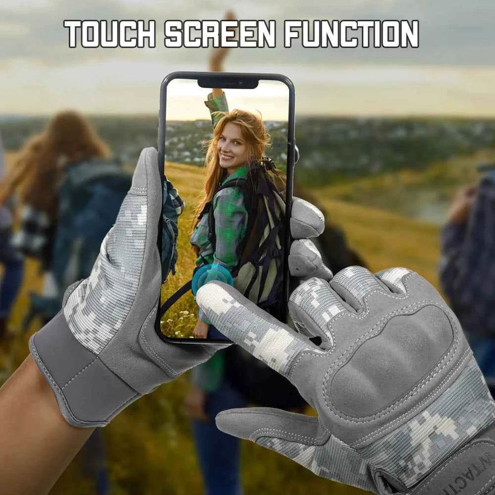 Gray touch screen outdoor gloves with functional fingertips for smartphone use