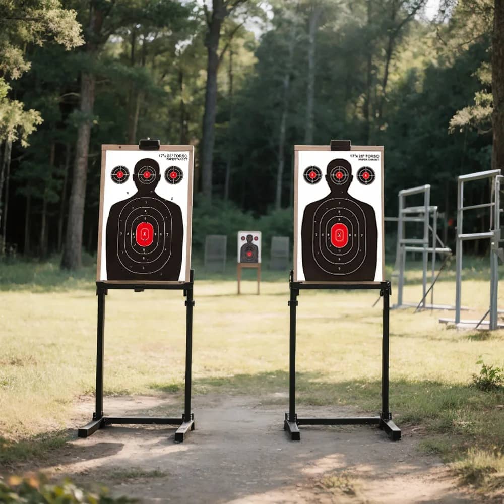 Shooting target set with training targets for marksmanship practice in outdoor setting