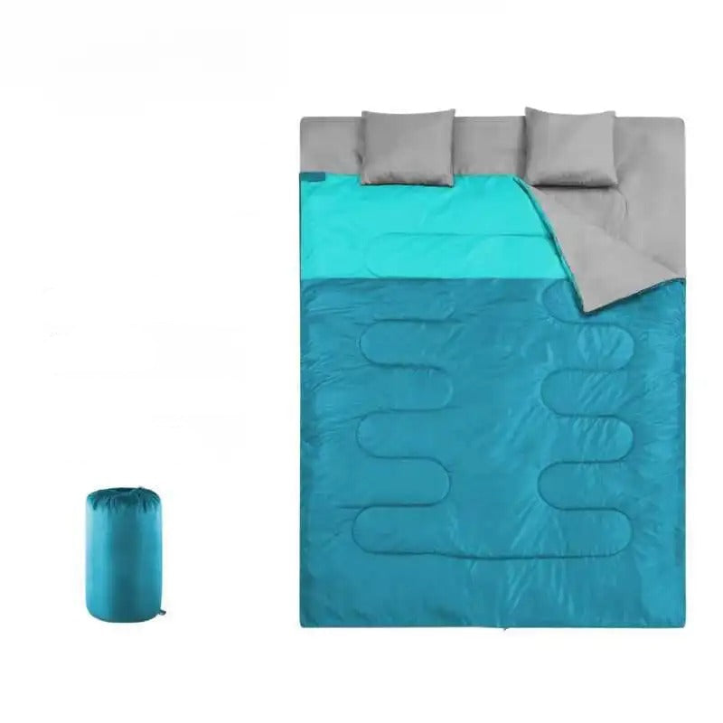 Comfortable two person sleeping bag in teal, perfect for camping and outdoor adventures