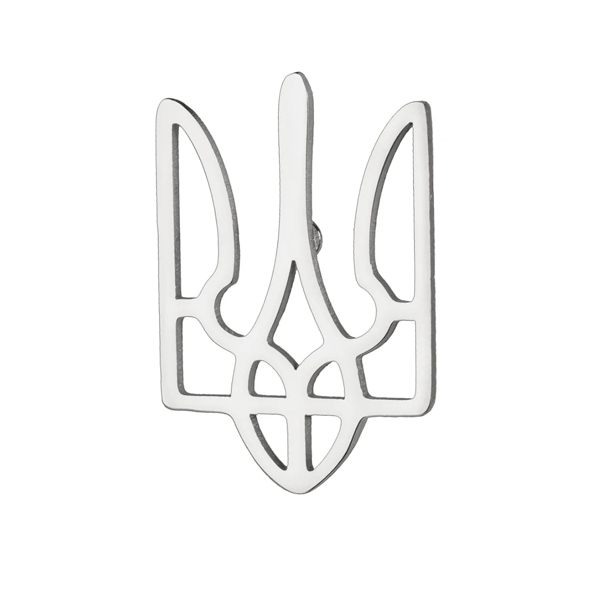 Ukraine symbol pin featuring a minimalist design in silver for patriotic display