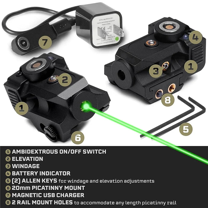 Ultra compact laser sight with ambidextrous switch and battery indicator