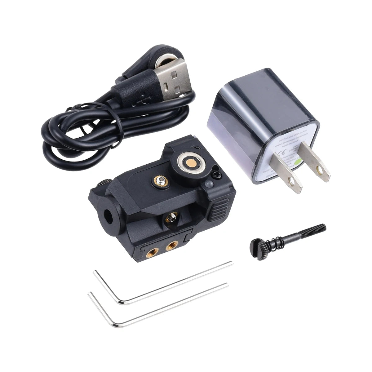 Ultra compact laser sight with USB charger and mounting tools