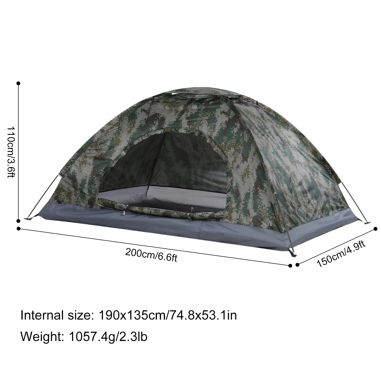 Ultralight camping tent in camouflage with easy setup for outdoor trips