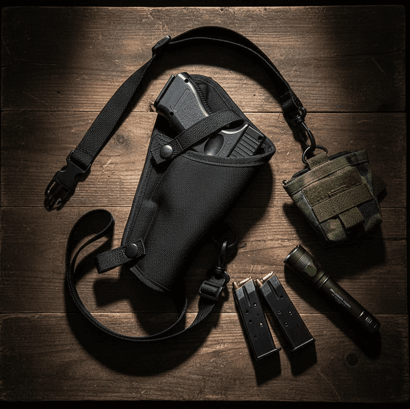 Black underarm holster for quick access and secure carry