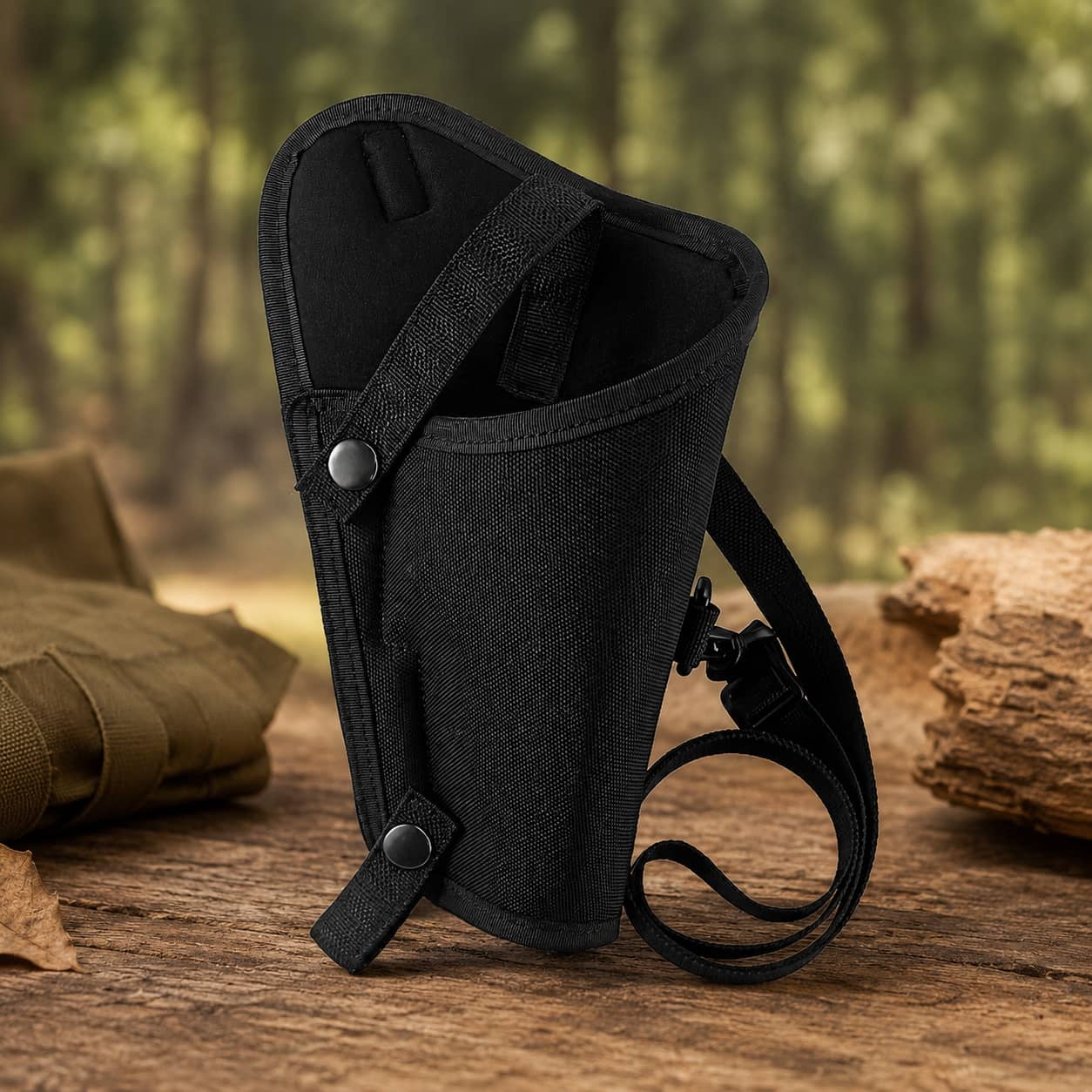 Black underarm holster with adjustable strap for concealed carry
