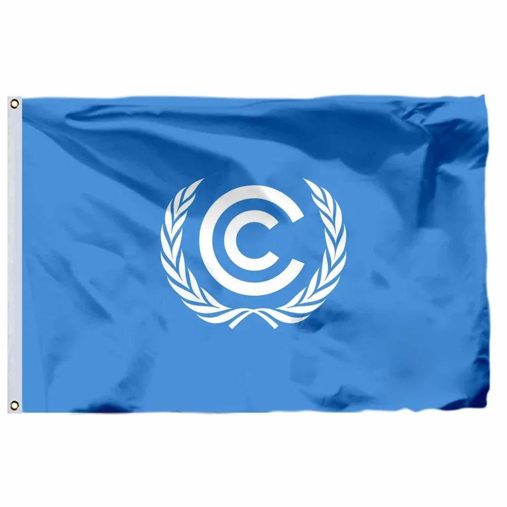 United Nations flag with blue background and white emblem featuring olive branches