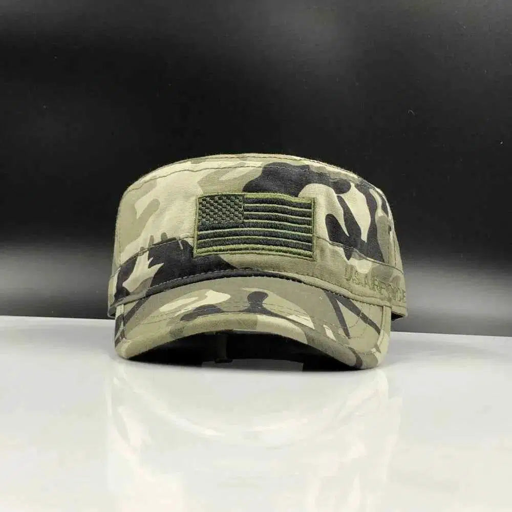 US Air Force military hat in camouflage with an embroidered American flag design